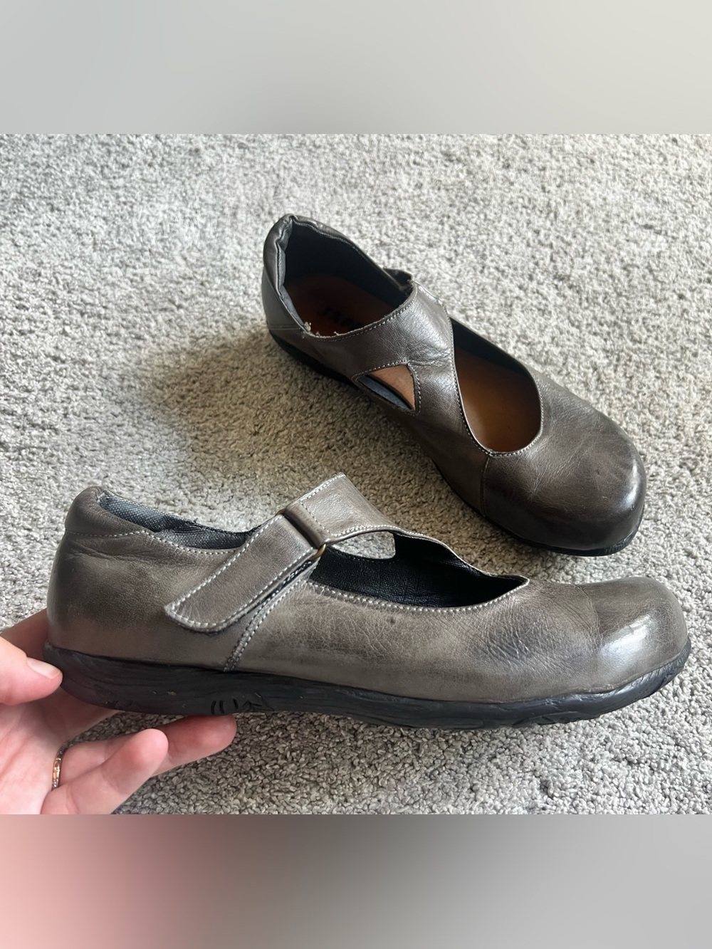 Jafa Shoes Mary Jane Women’s Size 41 Dark Taupe/Gray Leather Flats Handmade